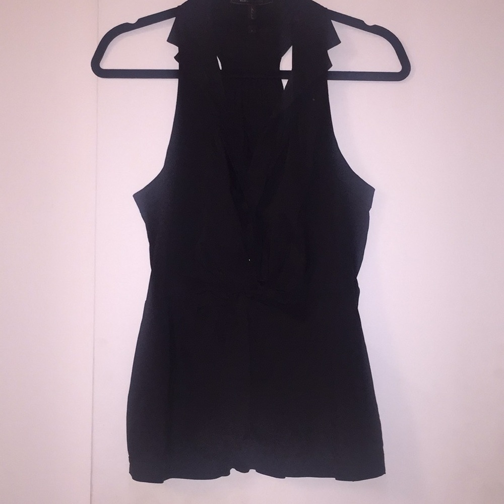 BCBG black racer back tank with knot detail